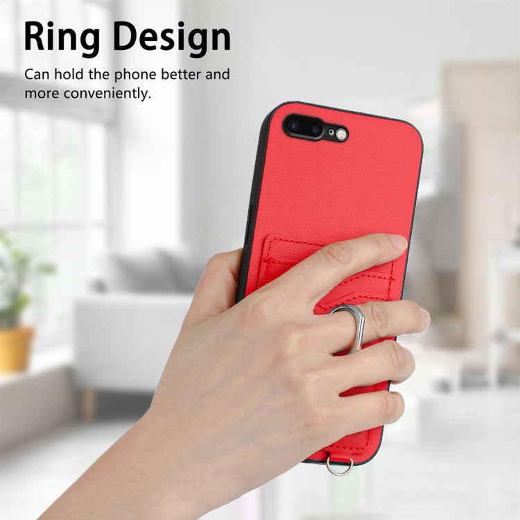 For iPhone 8 Plus / 7 Plus R20 Crossbody Rope Ring Card Holder Phone Case
