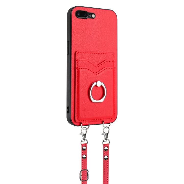 For iPhone 8 Plus / 7 Plus R20 Crossbody Rope Ring Card Holder Phone Case
