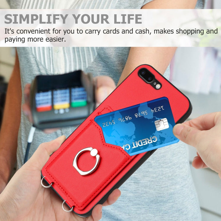 For iPhone 8 Plus / 7 Plus R20 Crossbody Rope Ring Card Holder Phone Case