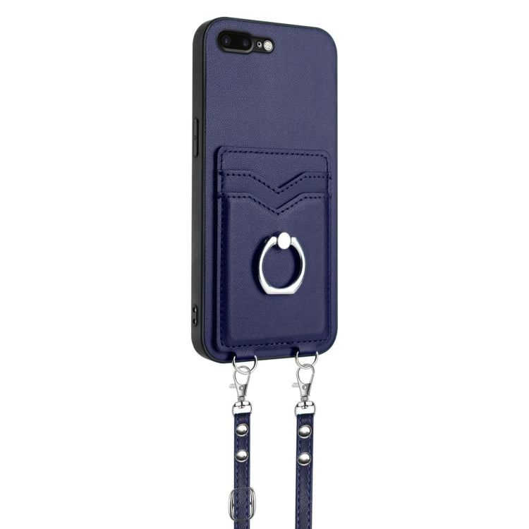 For iPhone 8 Plus / 7 Plus R20 Crossbody Rope Ring Card Holder Phone Case
