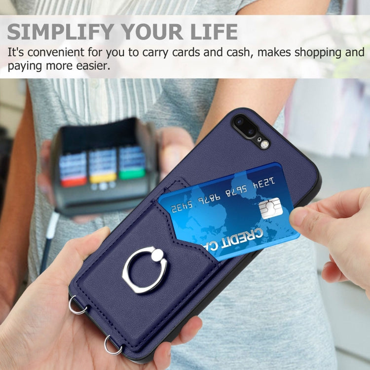 For iPhone 8 Plus / 7 Plus R20 Crossbody Rope Ring Card Holder Phone Case