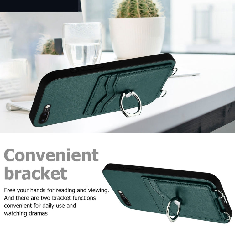 For iPhone 8 Plus / 7 Plus R20 Crossbody Rope Ring Card Holder Phone Case