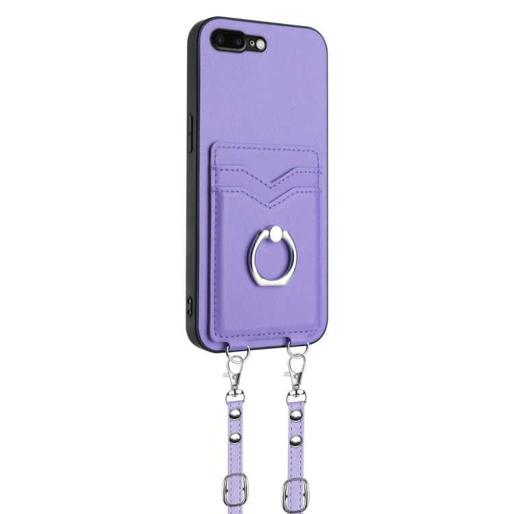For iPhone 8 Plus / 7 Plus R20 Crossbody Rope Ring Card Holder Phone Case