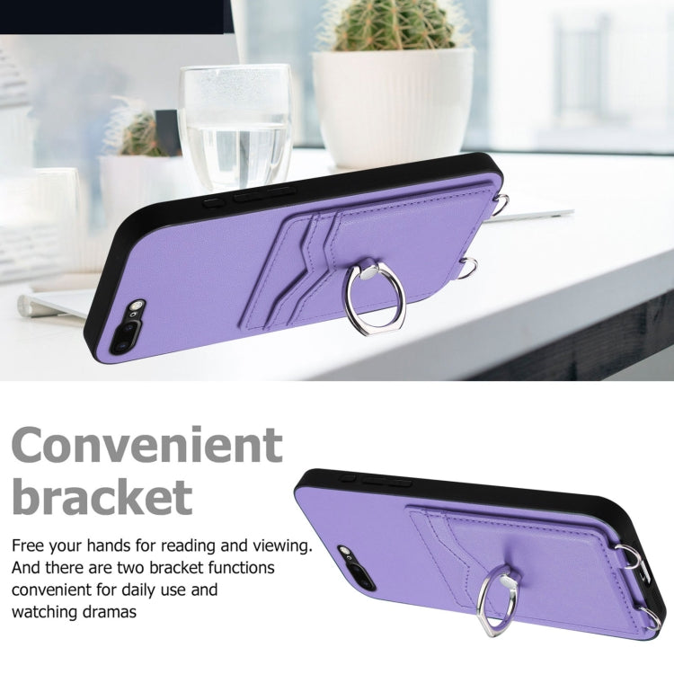 For iPhone 8 Plus / 7 Plus R20 Crossbody Rope Ring Card Holder Phone Case