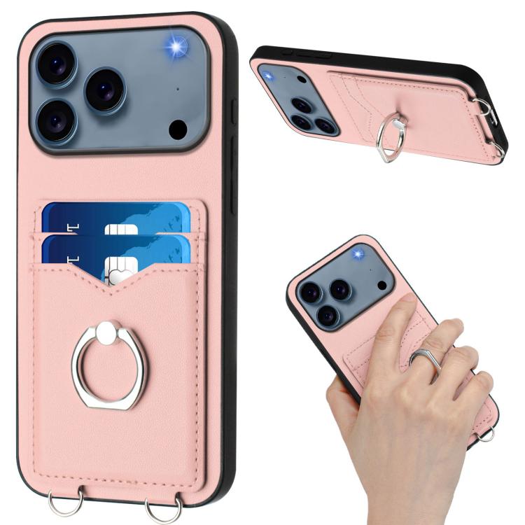 For iPhone 17 Pro Max R20 Crossbody Rope Ring Card Holder Phone Case