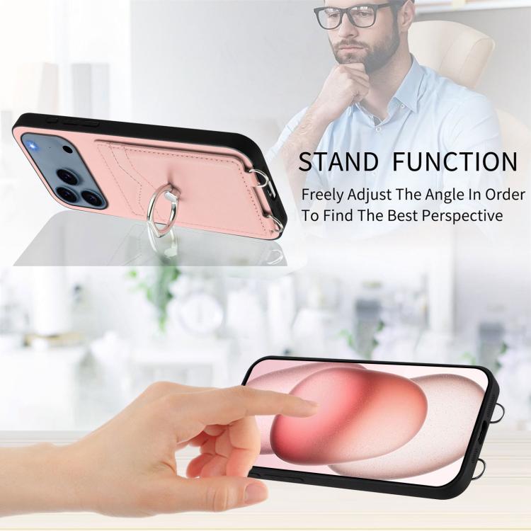 For iPhone 17 Pro Max R20 Crossbody Rope Ring Card Holder Phone Case