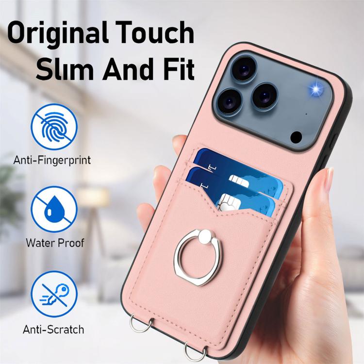 For iPhone 17 Pro Max R20 Crossbody Rope Ring Card Holder Phone Case