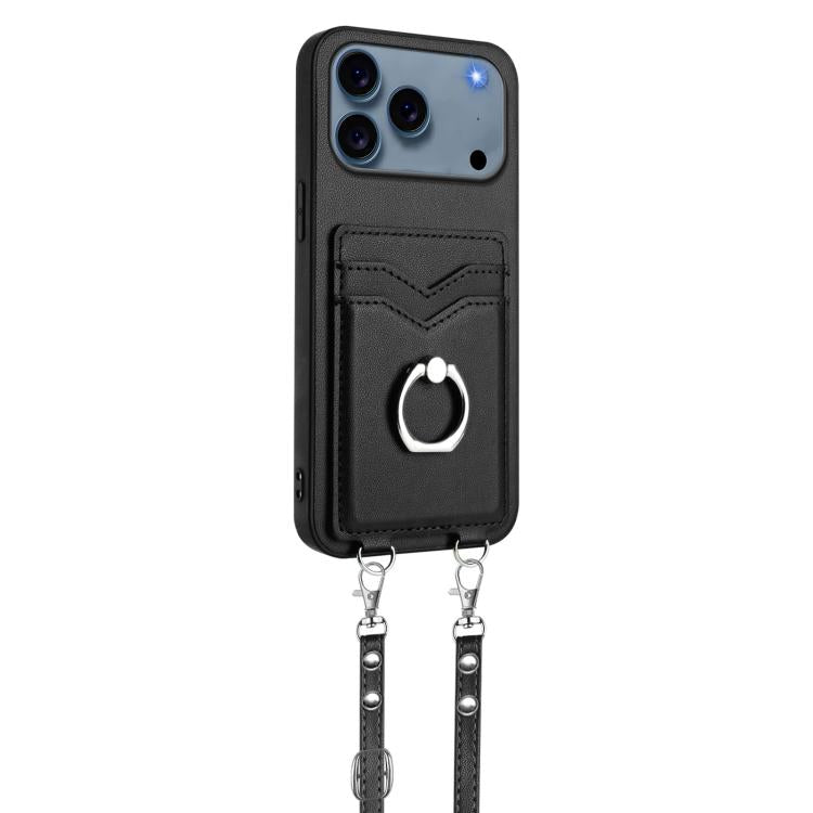 For iPhone 17 Pro Max R20 Crossbody Rope Ring Card Holder Phone Case