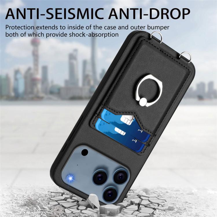 For iPhone 17 Pro Max R20 Crossbody Rope Ring Card Holder Phone Case