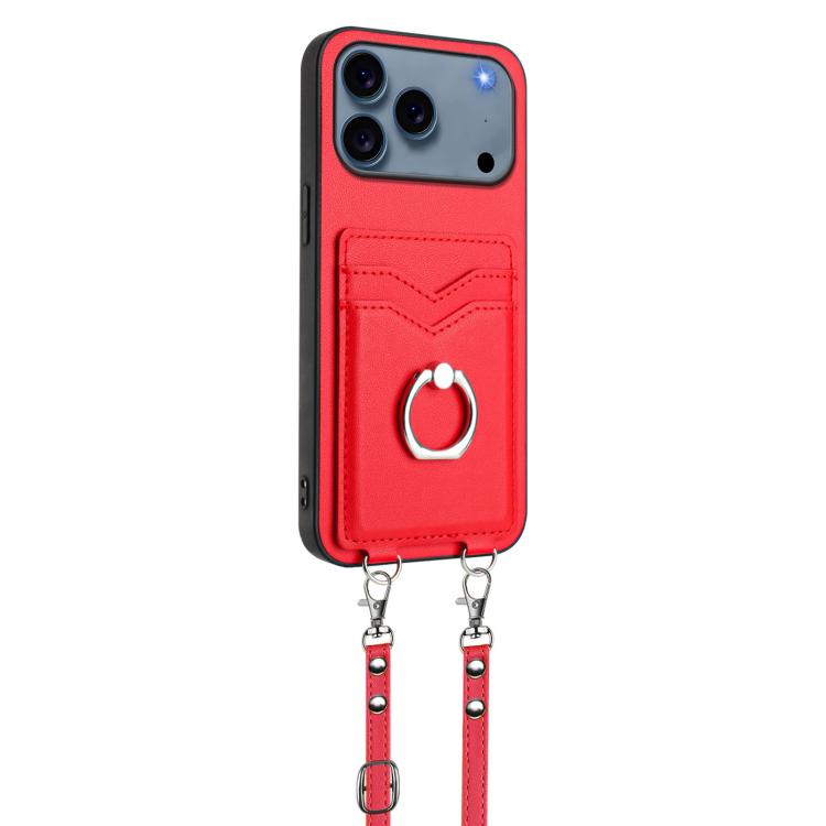 For iPhone 17 Pro Max R20 Crossbody Rope Ring Card Holder Phone Case