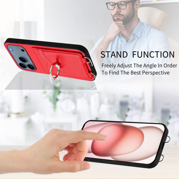 For iPhone 17 Pro Max R20 Crossbody Rope Ring Card Holder Phone Case