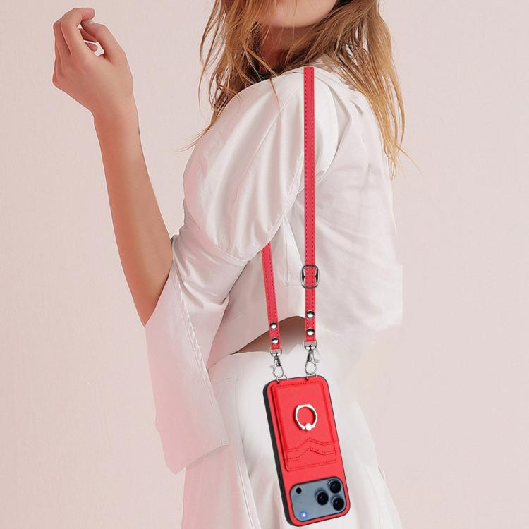 For iPhone 17 Pro Max R20 Crossbody Rope Ring Card Holder Phone Case