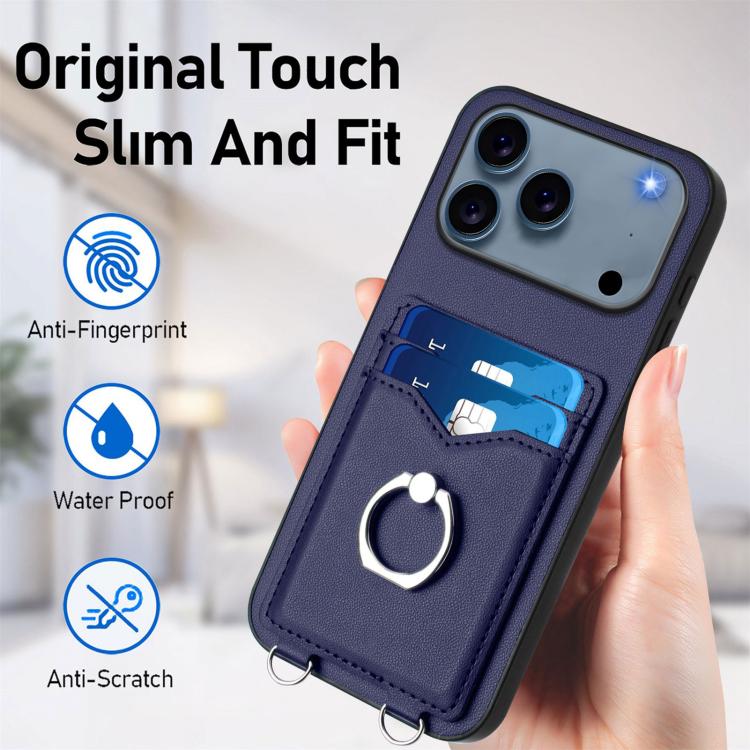 For iPhone 17 Pro Max R20 Crossbody Rope Ring Card Holder Phone Case