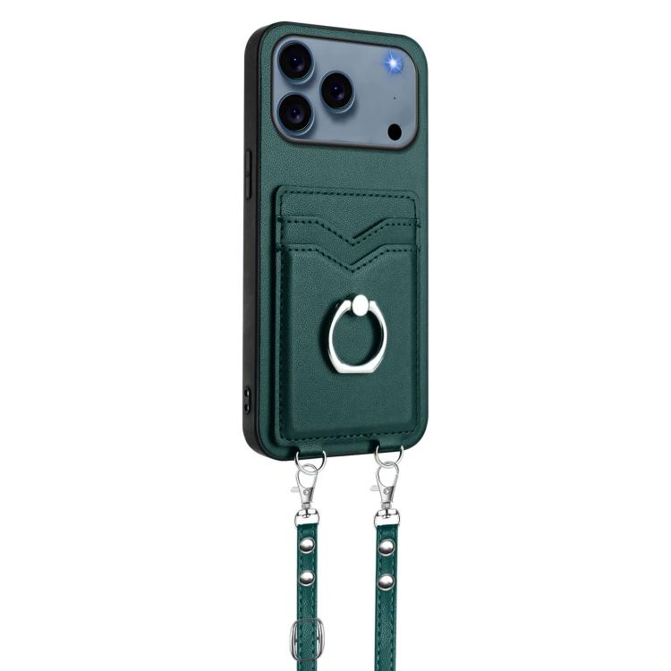 For iPhone 17 Pro Max R20 Crossbody Rope Ring Card Holder Phone Case