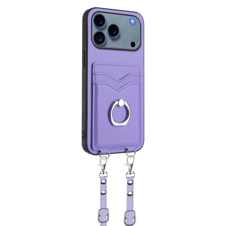 For iPhone 17 Pro Max R20 Crossbody Rope Ring Card Holder Phone Case