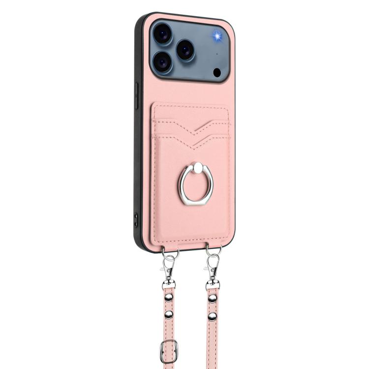 For iPhone 17 Pro R20 Crossbody Rope Ring Card Holder Phone Case