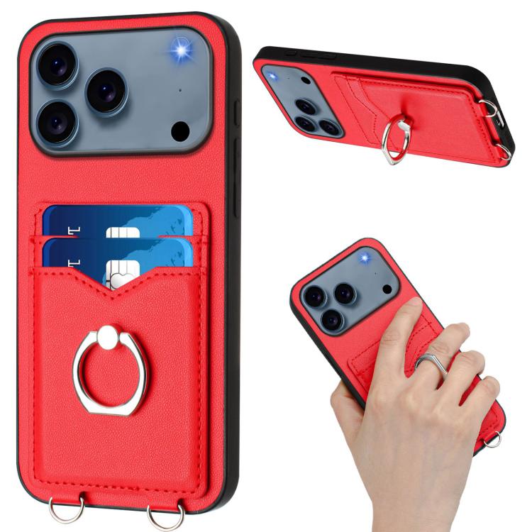 For iPhone 17 Pro R20 Crossbody Rope Ring Card Holder Phone Case