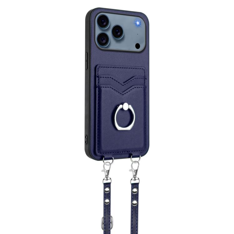For iPhone 17 Pro R20 Crossbody Rope Ring Card Holder Phone Case