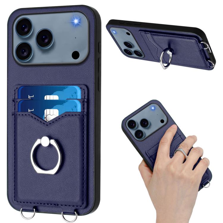 For iPhone 17 Pro R20 Crossbody Rope Ring Card Holder Phone Case