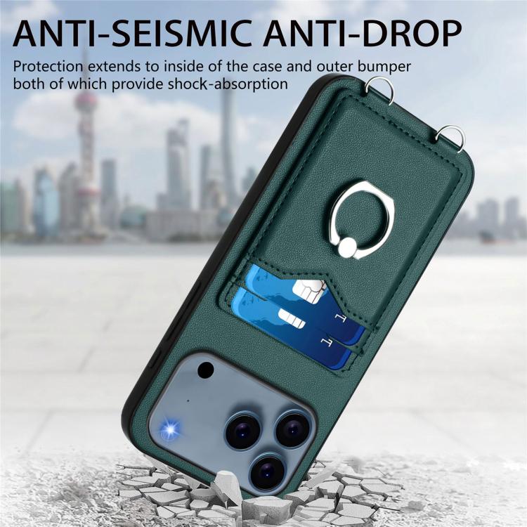 For iPhone 17 Pro R20 Crossbody Rope Ring Card Holder Phone Case