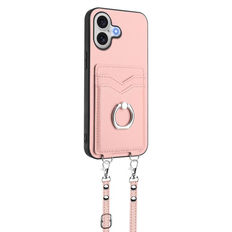 For iPhone 17 R20 Crossbody Rope Ring Card Holder Phone Case
