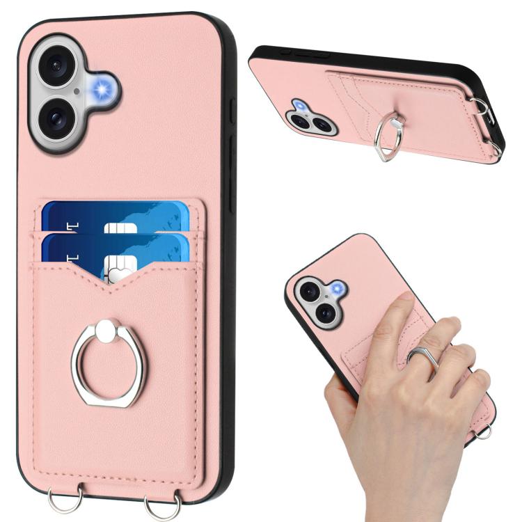 For iPhone 17 R20 Crossbody Rope Ring Card Holder Phone Case