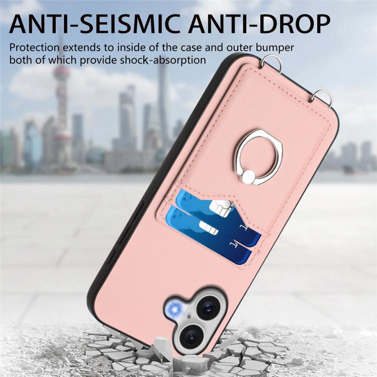 For iPhone 17 R20 Crossbody Rope Ring Card Holder Phone Case