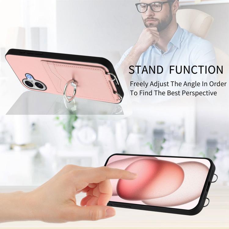 For iPhone 17 R20 Crossbody Rope Ring Card Holder Phone Case