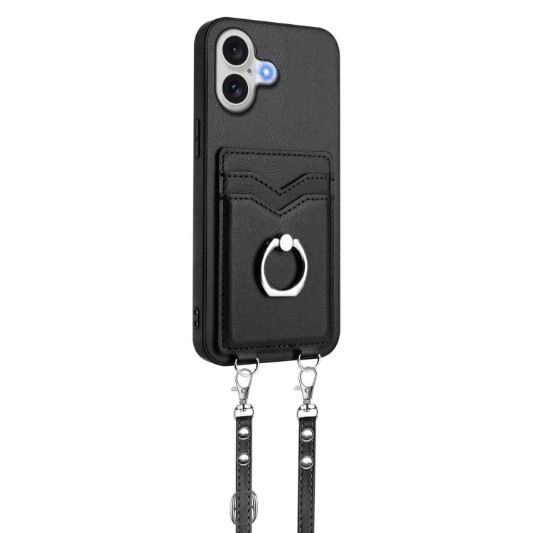 For iPhone 17 R20 Crossbody Rope Ring Card Holder Phone Case