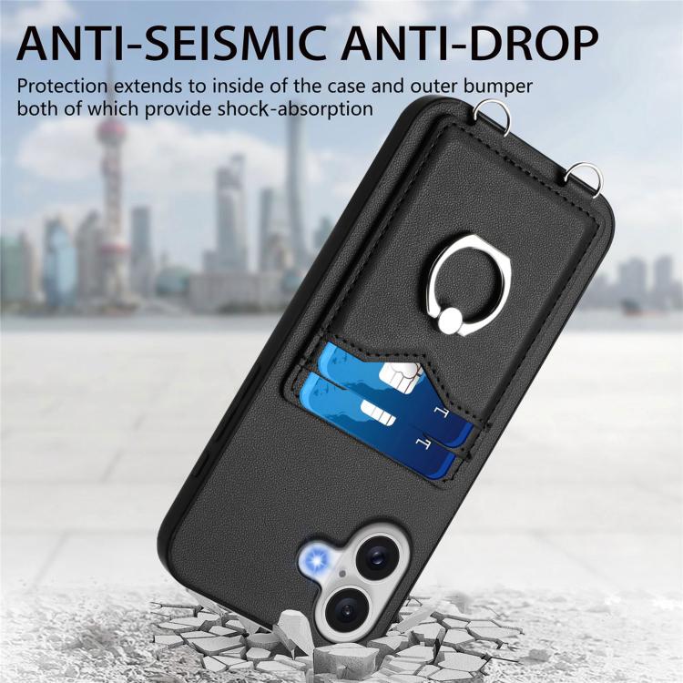 For iPhone 17 R20 Crossbody Rope Ring Card Holder Phone Case