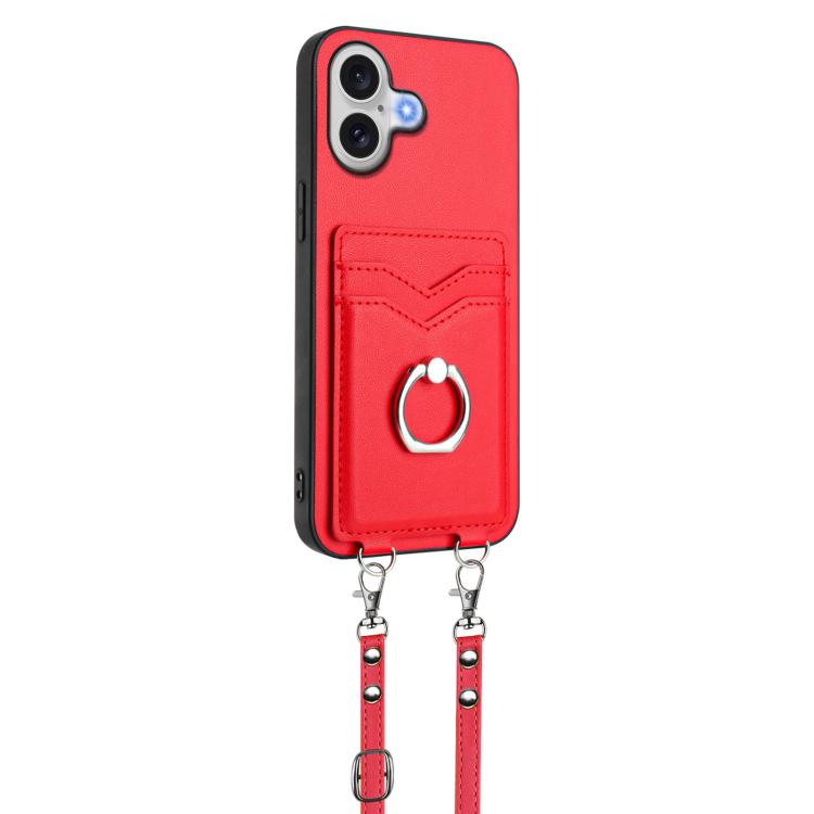 For iPhone 17 R20 Crossbody Rope Ring Card Holder Phone Case