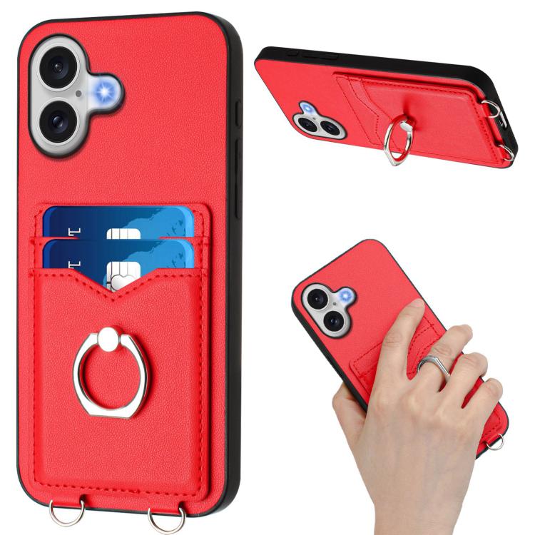 For iPhone 17 R20 Crossbody Rope Ring Card Holder Phone Case