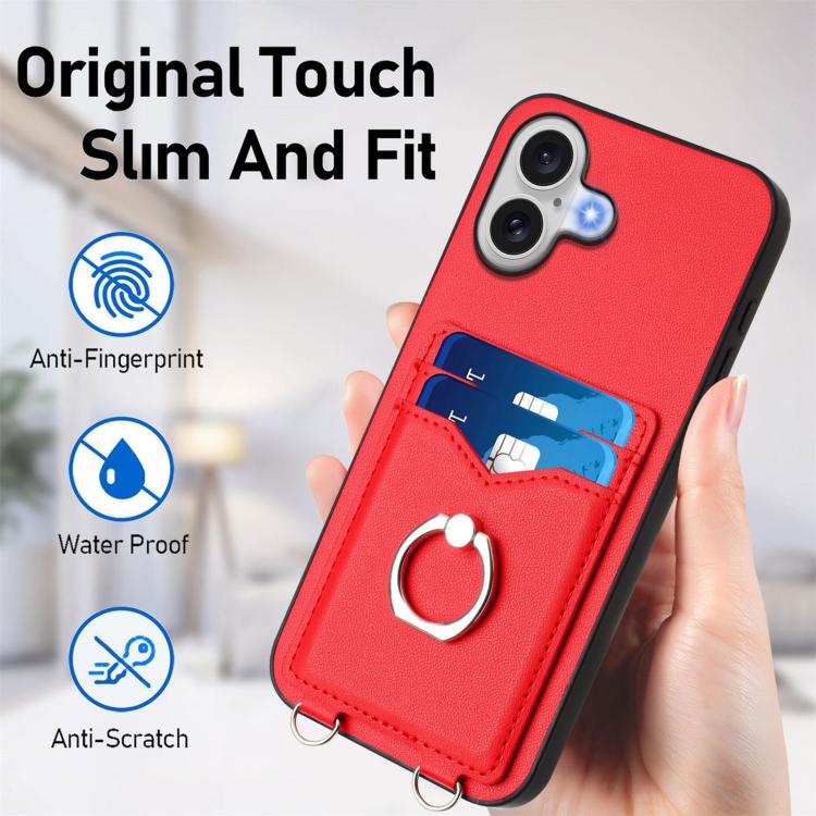 For iPhone 17 R20 Crossbody Rope Ring Card Holder Phone Case