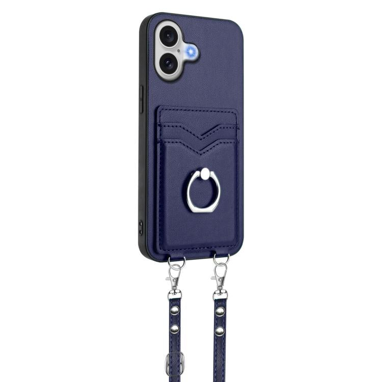 For iPhone 17 R20 Crossbody Rope Ring Card Holder Phone Case