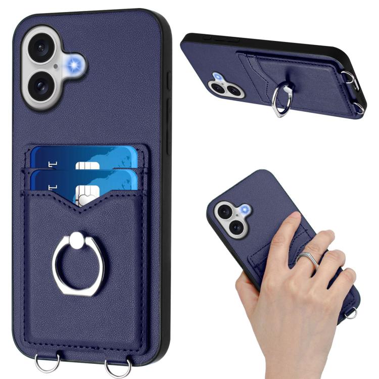 For iPhone 17 R20 Crossbody Rope Ring Card Holder Phone Case