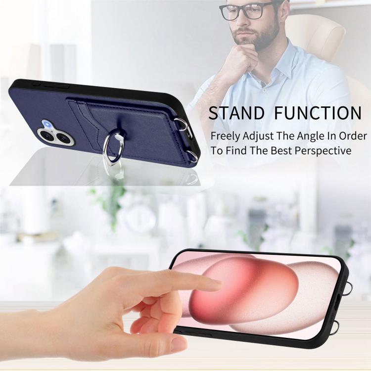 For iPhone 17 R20 Crossbody Rope Ring Card Holder Phone Case