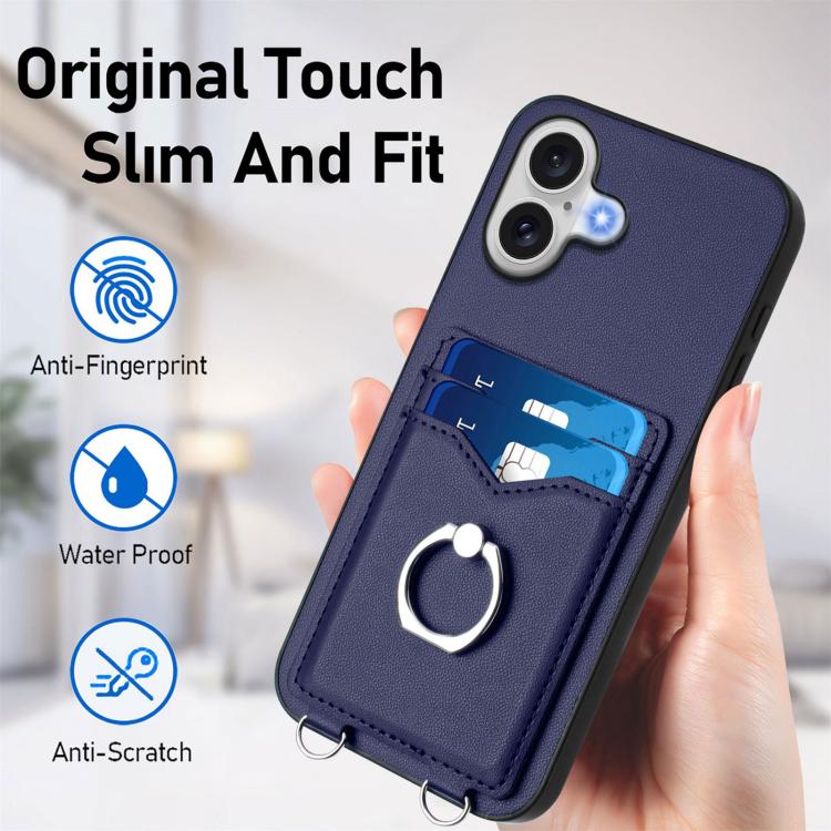 For iPhone 17 R20 Crossbody Rope Ring Card Holder Phone Case