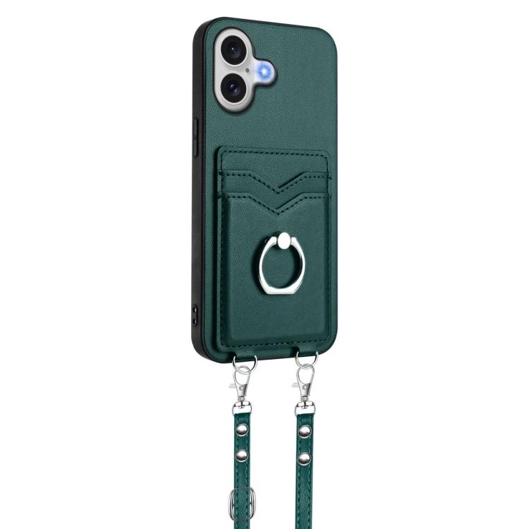 For iPhone 17 R20 Crossbody Rope Ring Card Holder Phone Case