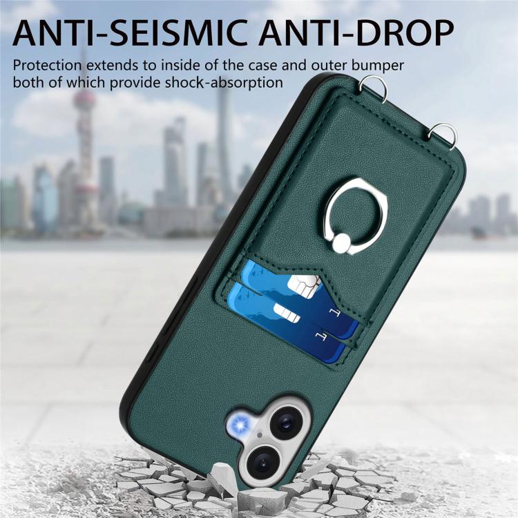 For iPhone 17 R20 Crossbody Rope Ring Card Holder Phone Case