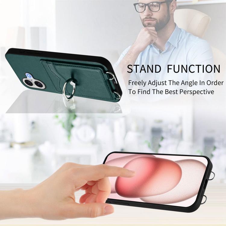 For iPhone 17 R20 Crossbody Rope Ring Card Holder Phone Case