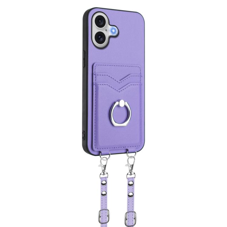 For iPhone 17 R20 Crossbody Rope Ring Card Holder Phone Case