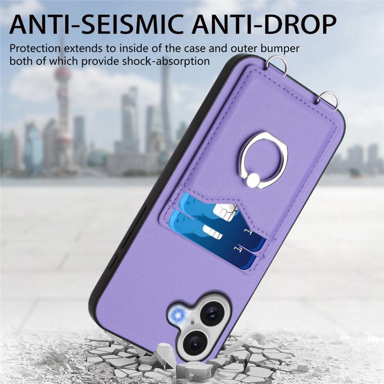 For iPhone 17 R20 Crossbody Rope Ring Card Holder Phone Case