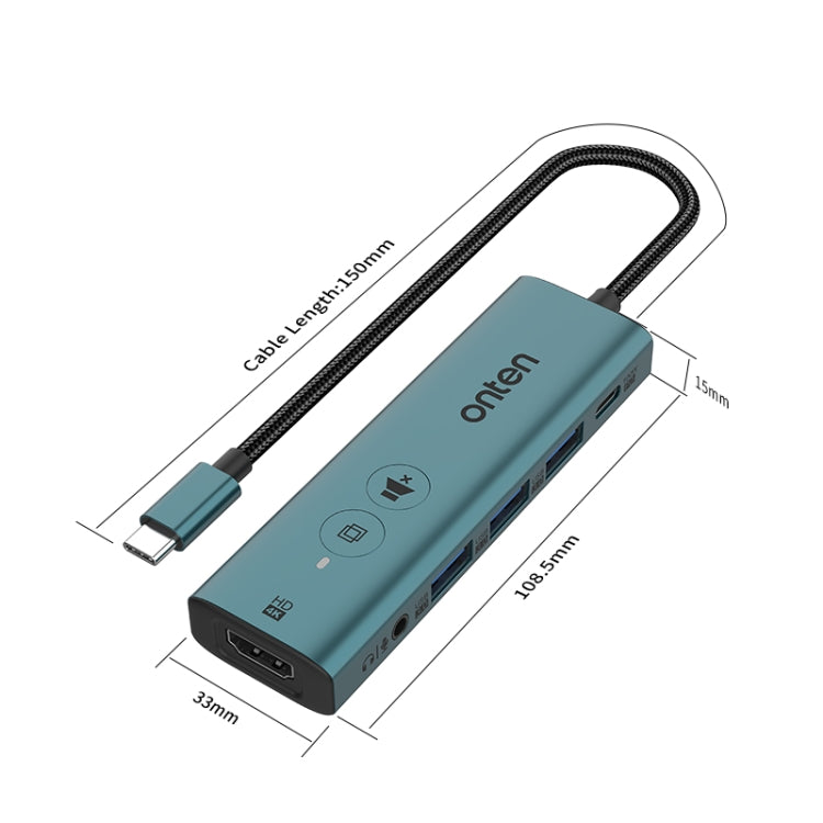Onten UC123+ USB-C / Type-C to HDTV Multi-function HUB Docking Station with Button, Length:1.5m