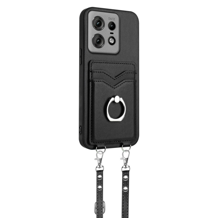 For Motorola Edge 50 Pro EU Edition R20 Crossbody Rope Ring Card Holder Phone Case