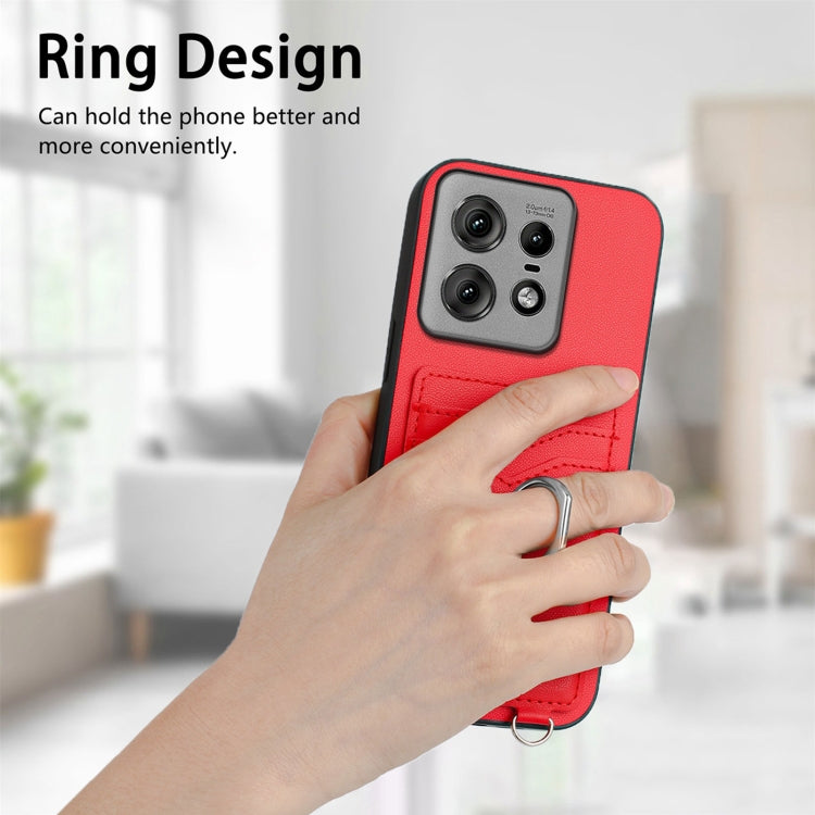 For Motorola Edge 50 Pro EU Edition R20 Crossbody Rope Ring Card Holder Phone Case