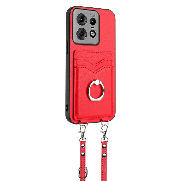 For Motorola Edge 50 Pro EU Edition R20 Crossbody Rope Ring Card Holder Phone Case