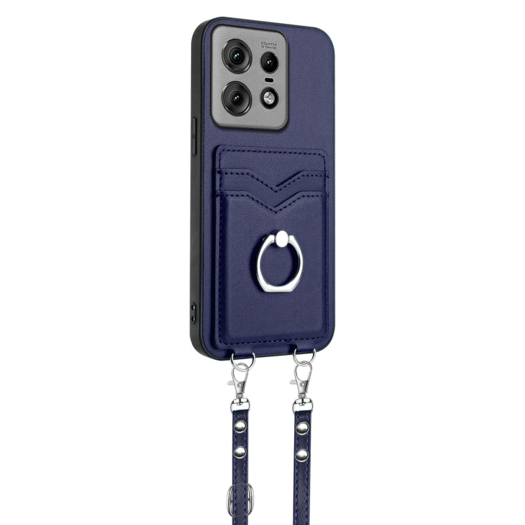 For Motorola Edge 50 Pro EU Edition R20 Crossbody Rope Ring Card Holder Phone Case