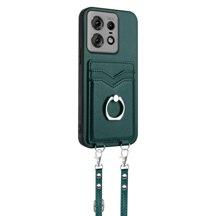 For Motorola Edge 50 Pro EU Edition R20 Crossbody Rope Ring Card Holder Phone Case