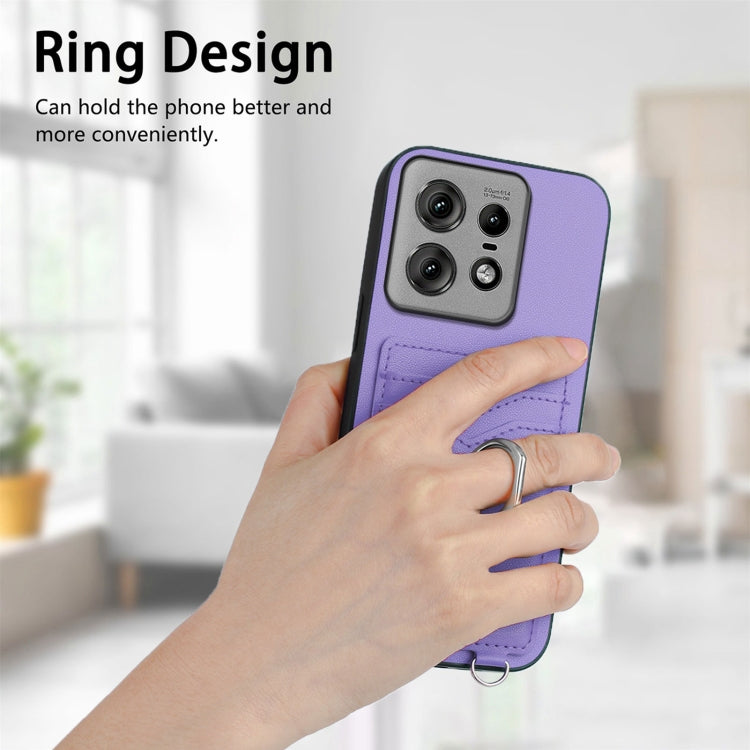 For Motorola Edge 50 Pro EU Edition R20 Crossbody Rope Ring Card Holder Phone Case