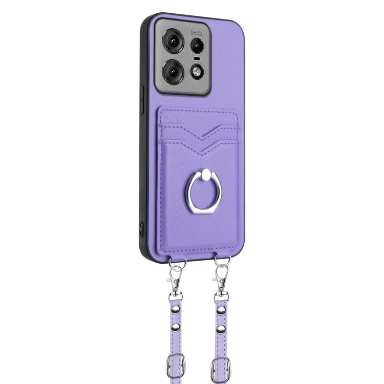 For Motorola Edge 50 Pro EU Edition R20 Crossbody Rope Ring Card Holder Phone Case